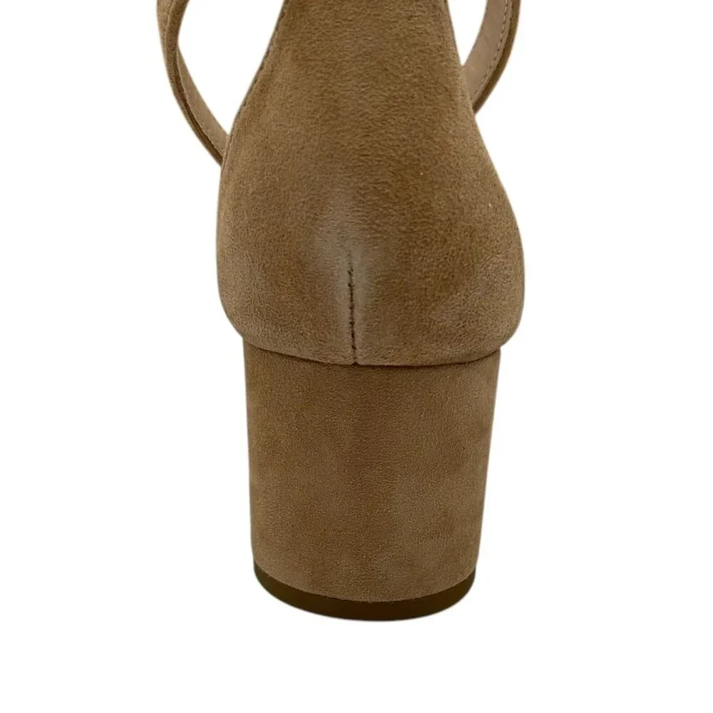 Pelle Moda Women’s Monroe Sandal‎ 8 Latte-Tan Suede Block Heel Ankle Strap